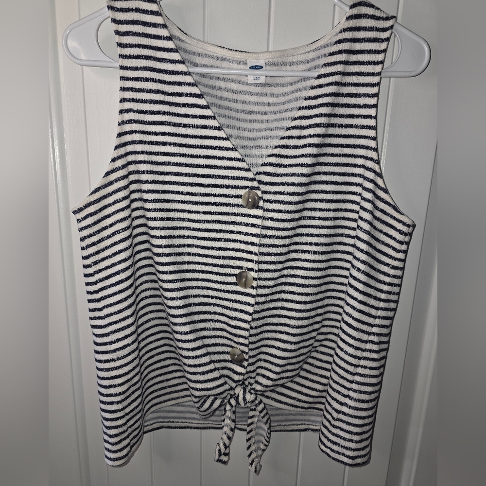Old Navy Navy Striped Tank Top Tie Front Polyester Spandex Large ❤️